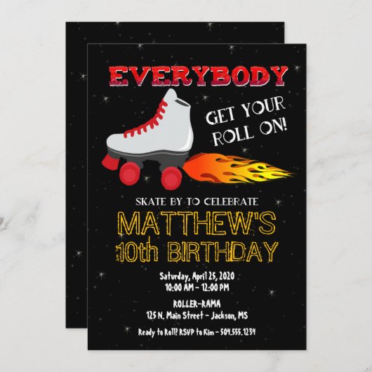 Skating Party Invitation, Roller Schaats Invitatio Kaart (Voorkant / Achterkant)