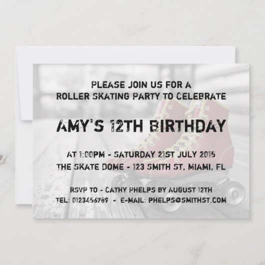 Skating Party, Roller schaats, Photo Invitation Kaart (Achterkant)