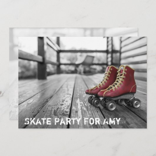 Skating Party, Roller schaats, Photo Invitation Kaart (Voorkant / Achterkant)