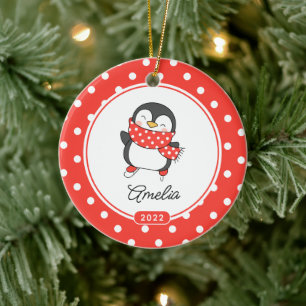 Skating Penguin Girls kerstversiering Keramisch Ornament