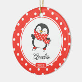 Skating Penguin Girls kerstversiering Keramisch Ornament (Links)