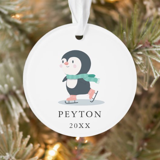Skating Penguin Kind Baby kerstversiering Ornament (Boom)