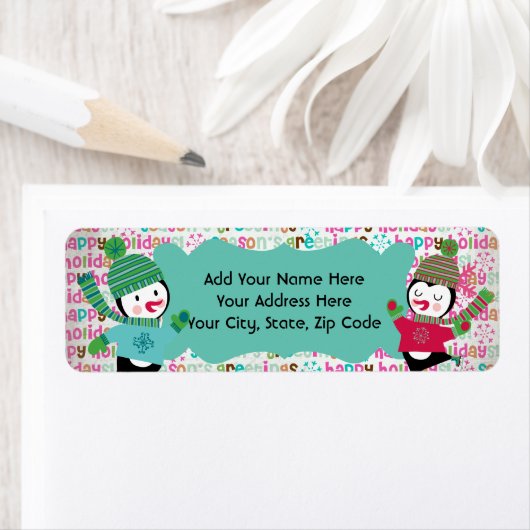 Skating Penguins Holiday Return Address Labels (Insitu)