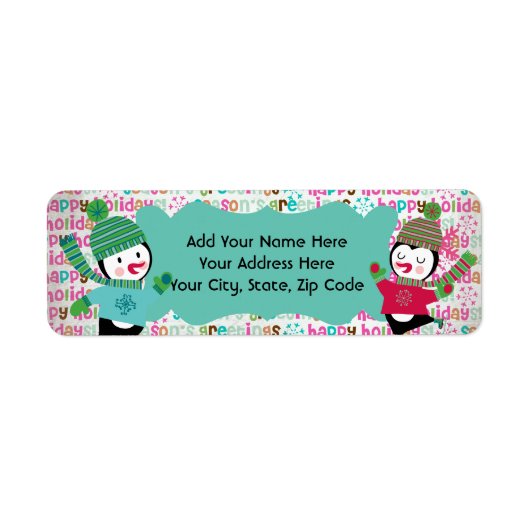 Skating Penguins Holiday Return Address Labels (Voorkant)