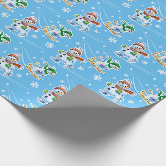 Skating sneeuwpoppen mat poeder blauw cadeaupapier (Hoek)