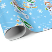 Skating sneeuwpoppen mat poeder blauw cadeaupapier (Rol Hoek)