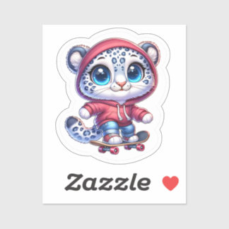 Skating Snow Leopard Stickers Kawaii Sport