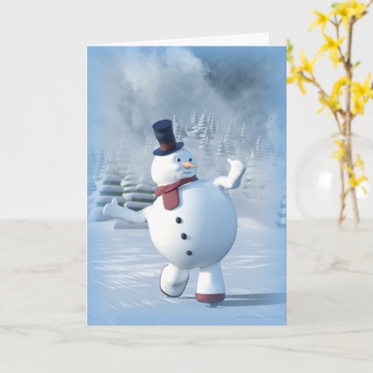 Skating Snowman Kaart (Gele Bloem)