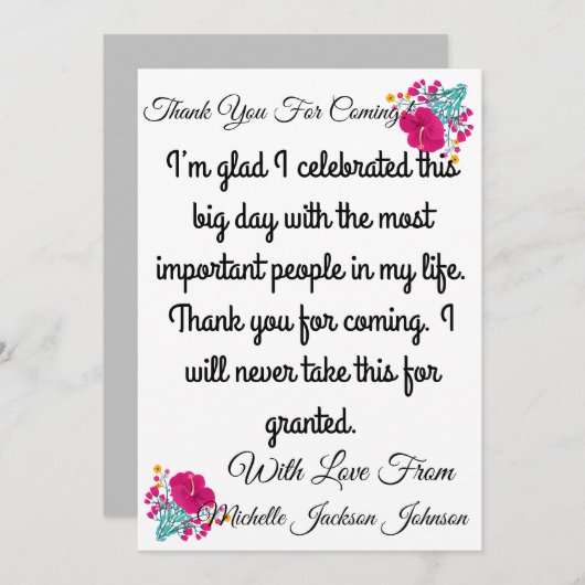 Skaymarts | Bloemrijke bedankkaart voor komst (Voorkant / Achterkant)