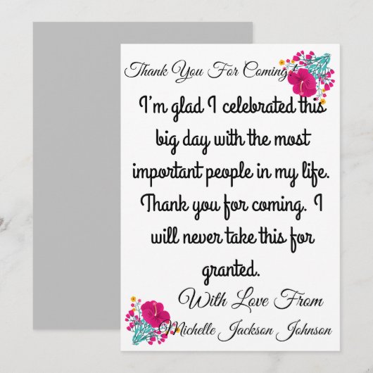 Skaymarts | Bloemrijke dankkaart voor komst Bedankkaart (Voorkant / Achterkant)