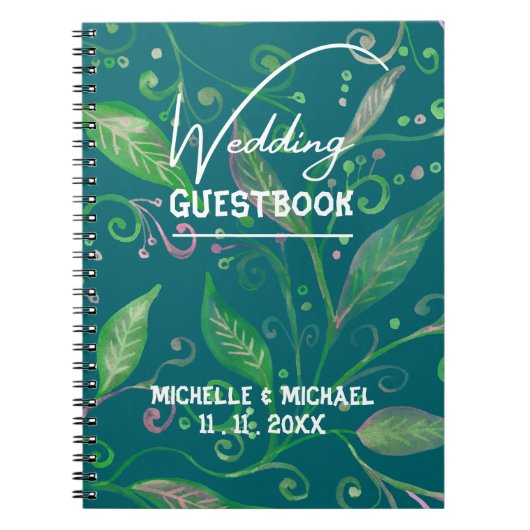 Skaymarts | Elegant Green Floral Wedding Guest Notitieboek (Voorkant)