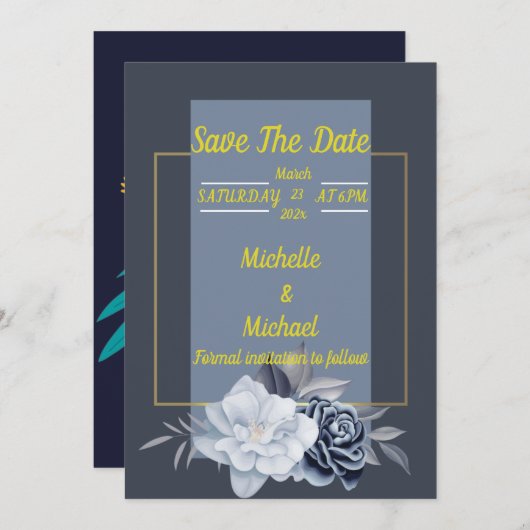 Skaymarts | Elegant Roos Floral Save the Date Kaar (Voorkant / Achterkant)