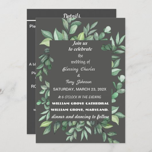 Skaymarts | Floral Calligraphic Minimalist Wedding Kaart (Voorkant / Achterkant)