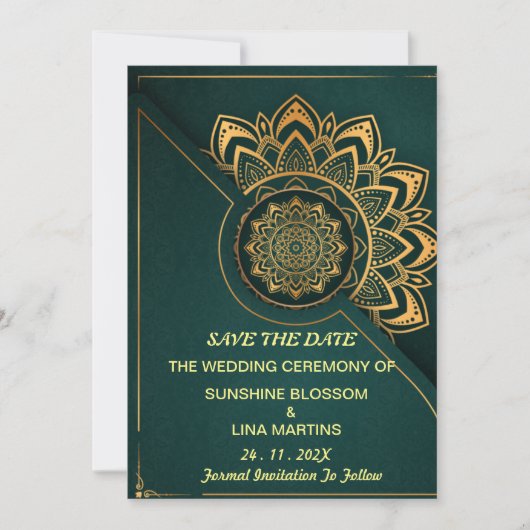 Skaymarts | Mandala kalligrafisch script opslaan Save The Date (Voorkant)