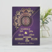Skaymarts | Mandala Paarse kalligrafische bruiloft Kaart (Staand voorkant)