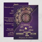 Skaymarts | Mandala Paarse kalligrafische bruiloft Kaart (Voorkant / Achterkant)