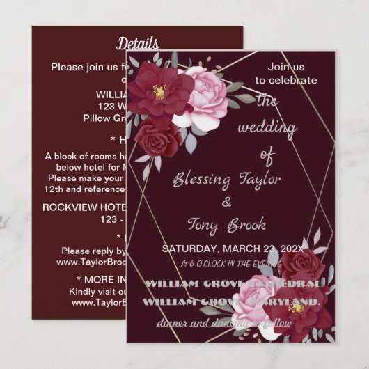 Skaymarts | Maroon Elegant Calligraphic Wedding I Kaart (Voorkant / Achterkant)