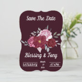 Skaymarts | Maroon Red Floral slaat de datum op Save The Date (Staand voorkant)