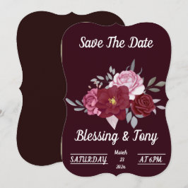 Skaymarts | Maroon Red Floral slaat de datum op Save The Date