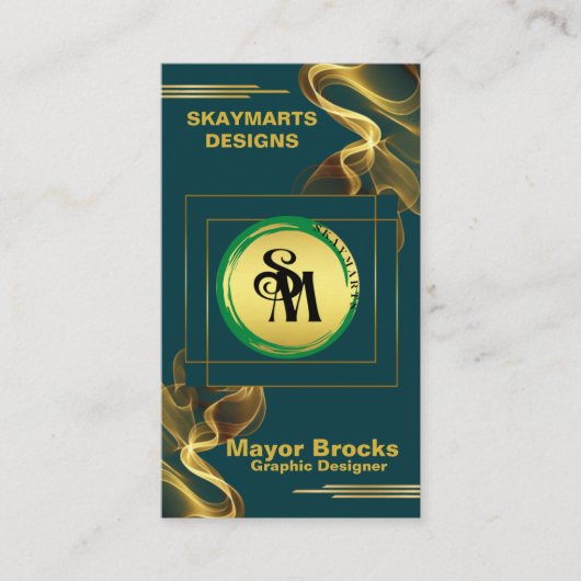 Skaymarts | Unieke Groene en Gouden QR-code Modern Visitekaartje (Voorkant)