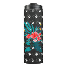 Skaymarts | Zwarte Floral Design Thermal Tumbler