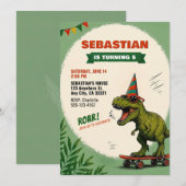Skeelerende Dinosaurus Verjaardagsuitnodiging Kaart (Voorkant / Achterkant)