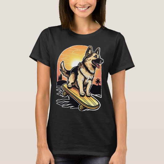 Skeelerende Duitse Herdershond T-shirt (Voorkant)