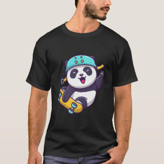 Skeelerende Gelukkige Panda Skateboard Sportief Di T-shirt