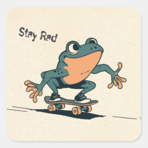 Skeelerende Kikker – Mooie Tekenfilm Dier Kunst Vierkante Sticker