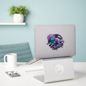 Skeelerende Ruimtedinosaurus Sticker (Laptop op bureau)