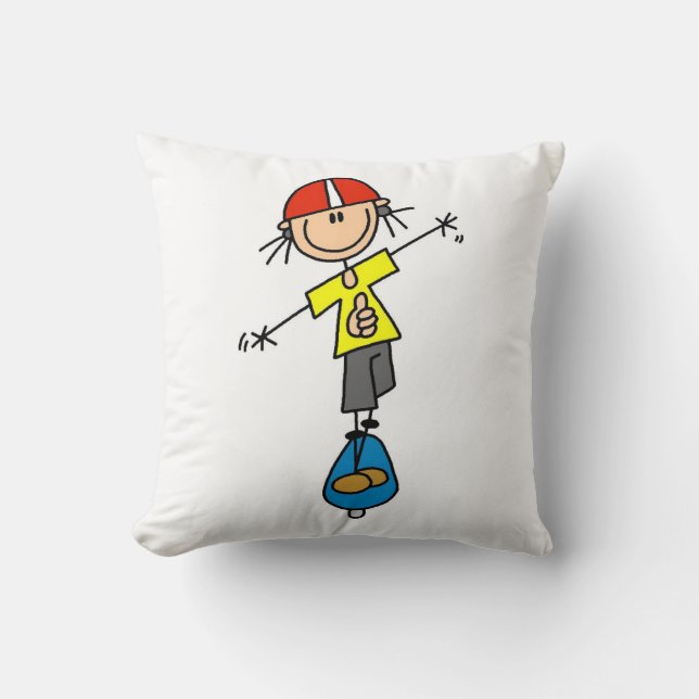 Skeelerende Stick Figure Kussen (Voorkant)