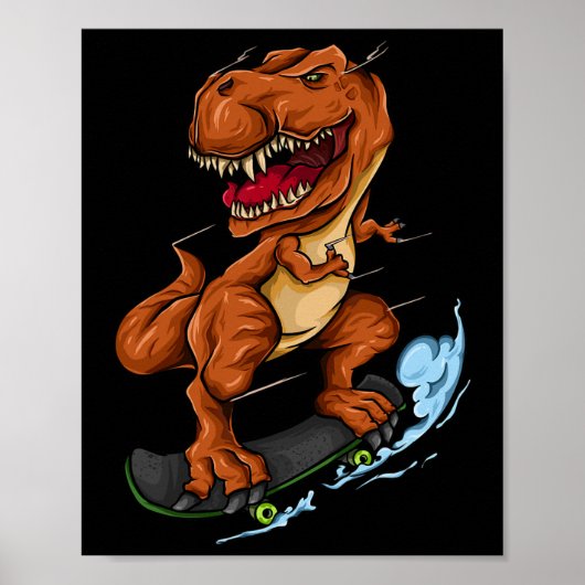 Skeelerende T-rex - Schattige Trex Dinosaur Skeele Poster (Voorkant)