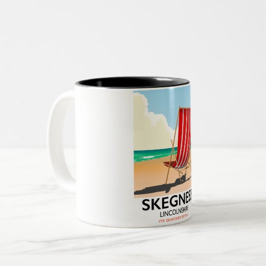 Skegness Lincolnshire strand poster Tweekleurige Koffiemok (Voorkant links)