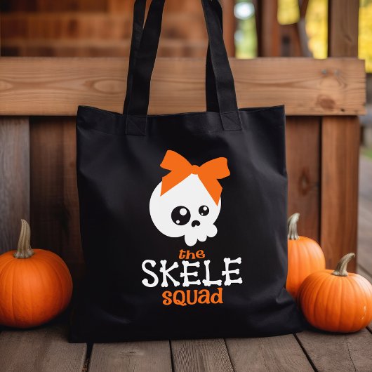 Skele Squad Bow Sinaasappel Halloween Trick or tre Tote Bag