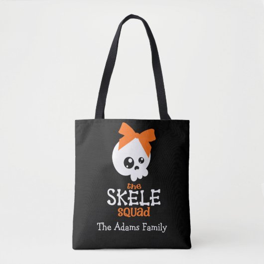 Skele Squad Bow Sinaasappel Halloween Trick or tre Tote Bag (Voorkant)
