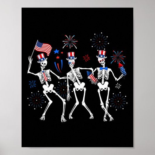 Skelet 4 juli Amerikaanse vlag Skellies Poster (Voorkant)