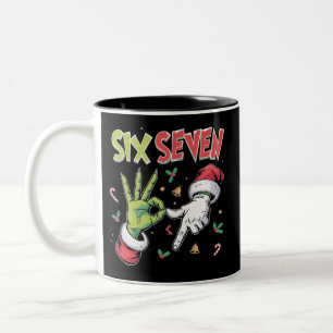 Skelet 6 7 Kerstmis Zes Zeven Meme Kerstmis Tweekleurige Koffiemok