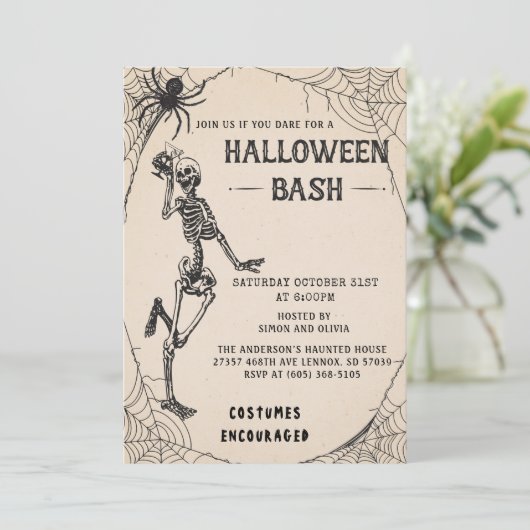 Skelet Adult Halloween Bash Party Kaart (Staand voorkant)