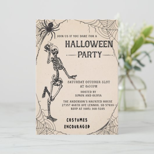  Skelet Adult Halloween Feestuitnodiging Kaart (Staand voorkant)