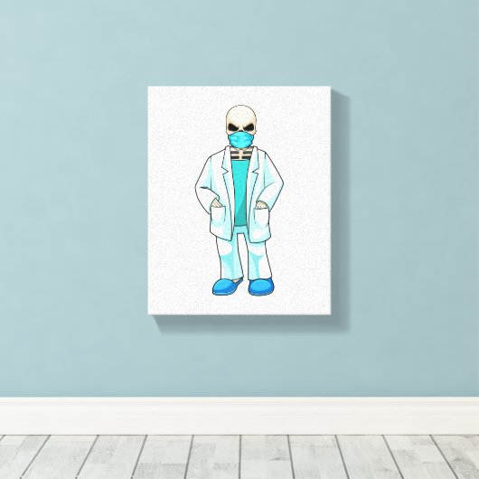 Skelet als Doctor met gezichtsmasker Canvas Afdruk (Insitu (Houten vloer))