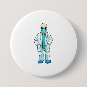 Skelet als dokter met mondkapje ronde button 7,6 cm