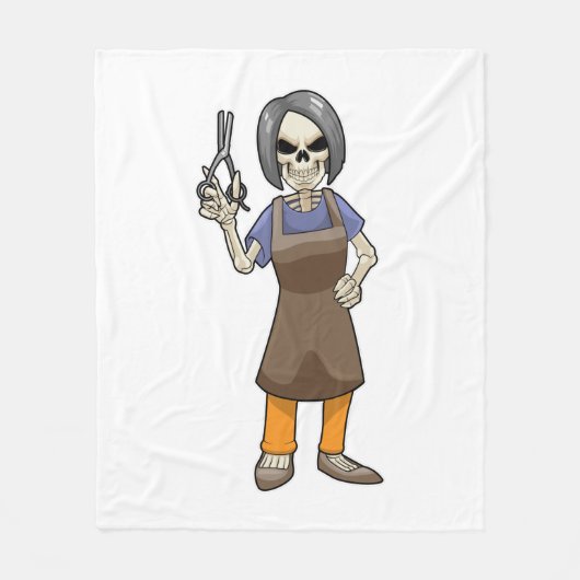 Skelet als hairdresser met schaar fleece deken (Voorkant)