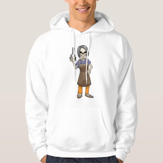 Skelet als hairdresser met schaar hoodie (Voorkant)