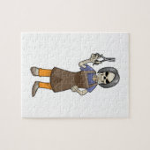 Skelet als hairdresser met schaar legpuzzel (Horizontaal)