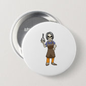 Skelet als hairdresser met schaar ronde button 7,6 cm (Voorkant /achterkant)