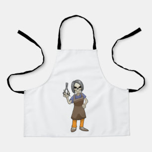 Skelet als hairdresser met schaar schort