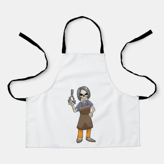 Skelet als hairdresser met schaar schort (Voorkant)