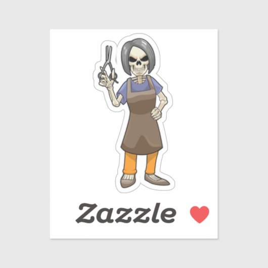 Skelet als hairdresser met schaar sticker (Vel)