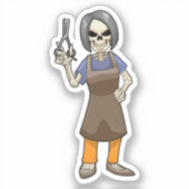 Skelet als hairdresser met schaar sticker (Voorkant)