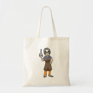Skelet als hairdresser met schaar tote bag